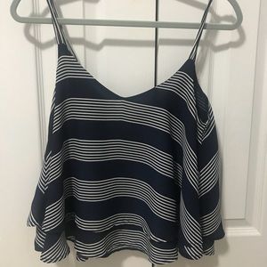 Navy blue and white striped flowy tank top